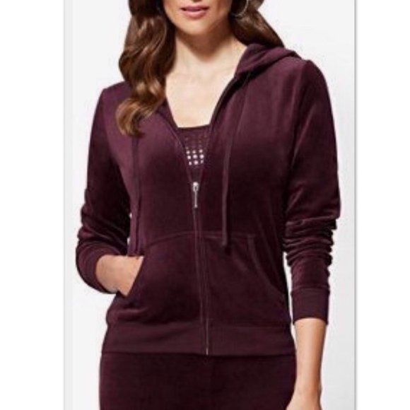 New York & Company Tops - New York & Company Plum Velour Hoodie Size Medium
